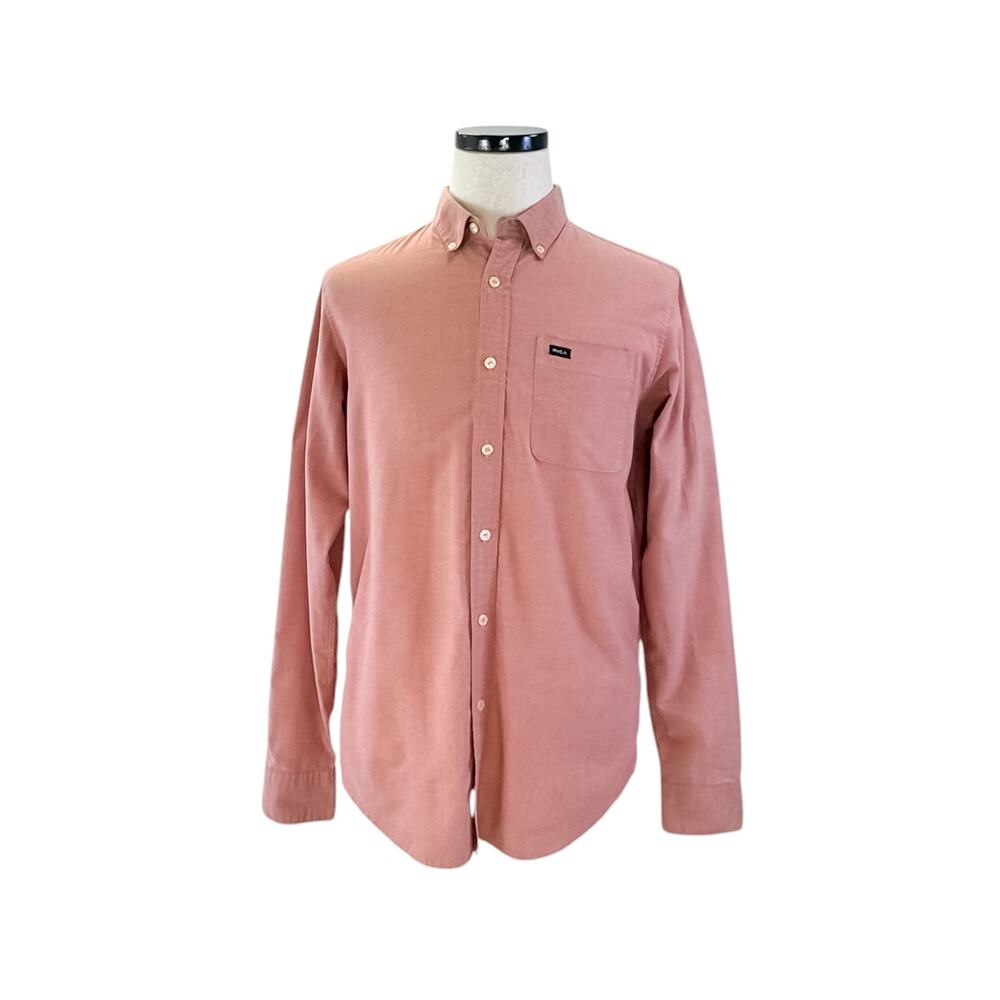 RVCA Men's Slim Fit Salmon Long Sleeve Button Up Shirt Medium